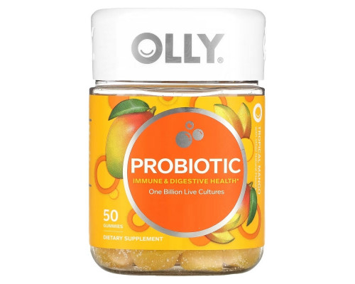 OLLY, Пробиотик, тропическое манго, 1 миллиард живых культур, 50 жевательных таблеток OLLY, Пробиотик, тропическое манго, 1 миллиард живых культур, 50 жевательных таблеток