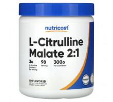 Аминокислоты Nutricost, L-цитруллин малат 2: 1, без добавок, 300 г (10,6 унции)