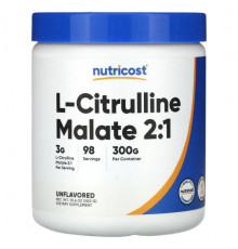 Аминокислоты Nutricost, L-цитруллин малат 2: 1, без добавок, 300 г (10,6 унции)