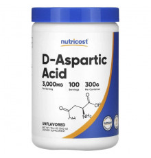 Аминокислоты Nutricost, D-аспарагиновая кислота, без вкусовых добавок, 300 г (10,6 унции)