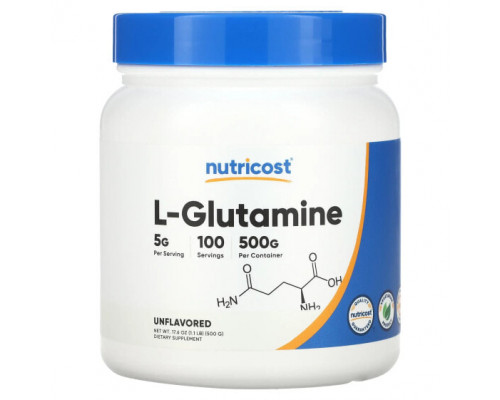 Аминокислоты Nutricost, L-глютамин, без добавок, 500 г (17,6 унции) Аминокислоты Nutricost, L-глютамин, без добавок, 500 г (17,6 унции)