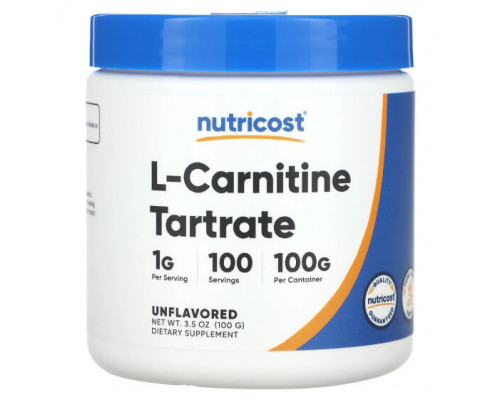 Аминокислоты Nutricost, L-карнитин тартрат, без добавок, 1 г, 100 г (3,5 унции) Аминокислоты Nutricost, L-карнитин тартрат, без добавок, 1 г, 100 г (3,5 унции)