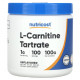 Аминокислоты Nutricost, L-карнитин тартрат, без добавок, 1 г, 100 г (3,5 унции)