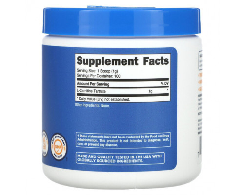 Аминокислоты Nutricost, L-карнитин тартрат, без добавок, 1 г, 100 г (3,5 унции) Аминокислоты Nutricost, L-карнитин тартрат, без добавок, 1 г, 100 г (3,5 унции)