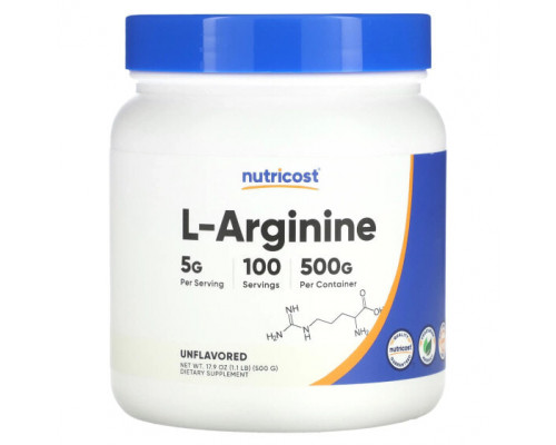Аминокислоты Nutricost, L-аргинин, без добавок, 500 г (17,9 унции) Аминокислоты Nutricost, L-аргинин, без добавок, 500 г (17,9 унции)