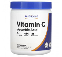 Витамин C Nutricost, Витамин C, без добавок, 454 г (16 унций)