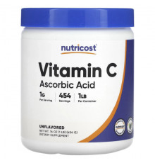 Витамин C Nutricost, Витамин C, без добавок, 454 г (16 унций)