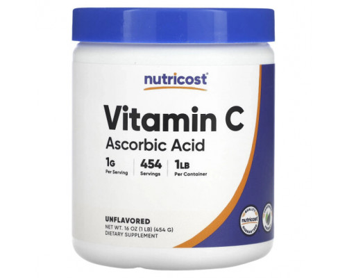 Витамин C Nutricost, Витамин C, без добавок, 454 г (16 унций) Витамин C Nutricost, Витамин C, без добавок, 454 г (16 унций)