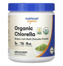 Водоросли Nutricost, органическая хлорелла в порошке, без добавок, 3 г, 227 г (8 унций)