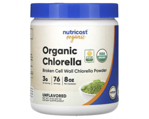 Водоросли Nutricost, органическая хлорелла в порошке, без добавок, 3 г, 227 г (8 унций) Водоросли Nutricost, органическая хлорелла в порошке, без добавок, 3 г, 227 г (8 унций)