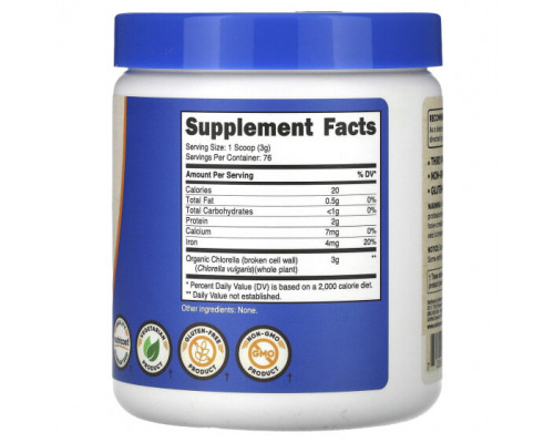 Водоросли Nutricost, органическая хлорелла в порошке, без добавок, 3 г, 227 г (8 унций) Водоросли Nutricost, органическая хлорелла в порошке, без добавок, 3 г, 227 г (8 унций)