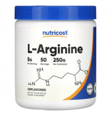 Аминокислоты Nutricost, L-аргинин, без добавок, 250 г (8,8 унции)