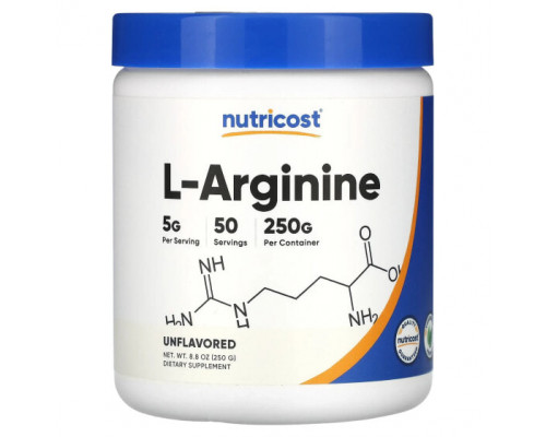 Аминокислоты Nutricost, L-аргинин, без добавок, 250 г (8,8 унции) Аминокислоты Nutricost, L-аргинин, без добавок, 250 г (8,8 унции)
