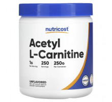 Аминокислоты Nutricost, Ацетил L-карнитин, без добавок, 250 г (8,8 унции)