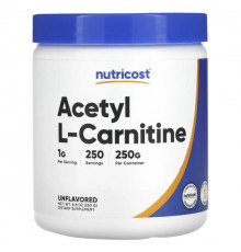 Аминокислоты Nutricost, Ацетил L-карнитин, без добавок, 250 г (8,8 унции)