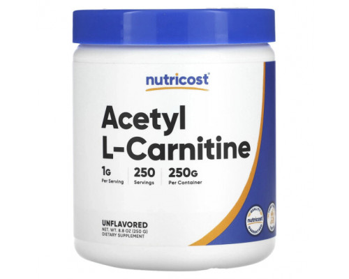 Аминокислоты Nutricost, Ацетил L-карнитин, без добавок, 250 г (8,8 унции) Аминокислоты Nutricost, Ацетил L-карнитин, без добавок, 250 г (8,8 унции)