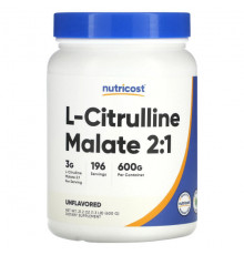 Аминокислоты Nutricost, L-цитруллин малат 2: 1, без добавок, 600 г (21,2 унции)