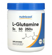 Аминокислоты Nutricost, L-глютамин, без добавок, 5 г, 250 г (8,9 унции)