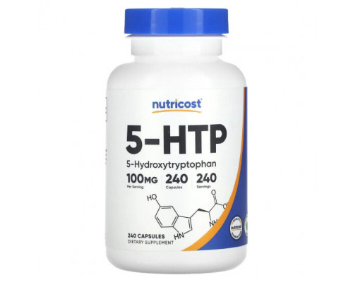Для похудения и контроля веса Nutricost, 5-HTP, 100 мг, 240 капсул Для похудения и контроля веса Nutricost, 5-HTP, 100 мг, 240 капсул