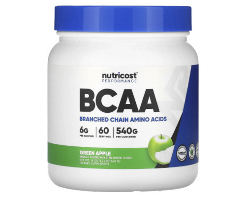 Аминокислоты Nutricost, Performance, BCAA, со вкусом зеленого яблока, 540 г (1,2 фунта) Аминокислоты Nutricost, Performance, BCAA, со вкусом зеленого яблока, 540 г (1,2 фунта)
