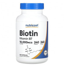 Биотин Nutricost, Биотин, 10 000 мкг, 240 капсул