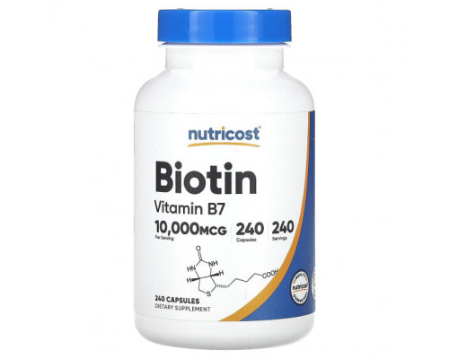 Биотин Nutricost, Биотин, 10 000 мкг, 240 капсул Биотин Nutricost, Биотин, 10 000 мкг, 240 капсул