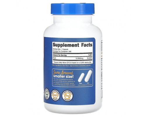Биотин Nutricost, Биотин, 10 000 мкг, 240 капсул Биотин Nutricost, Биотин, 10 000 мкг, 240 капсул
