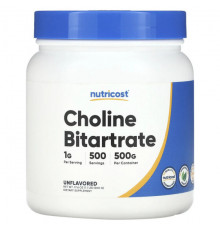 Витамины группы B Nutricost, холин битартрат, без добавок, 500 г (1,1 фунта)