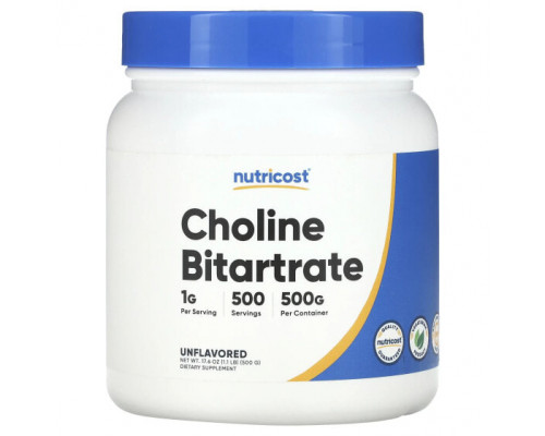 Витамины группы B Nutricost, холин битартрат, без добавок, 500 г (1,1 фунта) Витамины группы B Nutricost, холин битартрат, без добавок, 500 г (1,1 фунта)
