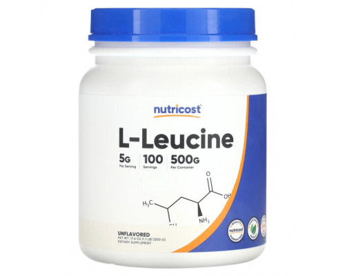 Аминокислоты Nutricost, L-лейцин, без добавок, 5 г (500 г) Аминокислоты Nutricost, L-лейцин, без добавок, 5 г (500 г)