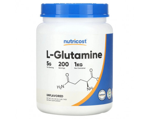 Аминокислоты Nutricost, L-глютамин, без добавок, 1 кг (35,3 унции) Аминокислоты Nutricost, L-глютамин, без добавок, 1 кг (35,3 унции)