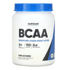Аминокислоты Nutricost, Performance, BCAA, без добавок, 900 г (2 фунта)