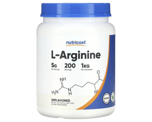 Аминокислоты Nutricost, L-аргинин, без добавок, 1 кг (35,3 унции) Аминокислоты Nutricost, L-аргинин, без добавок, 1 кг (35,3 унции)