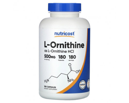 Аминокислоты Nutricost, L-орнитин (в виде L-орнитина гидрохлорида), 500 мг, 180 капсул Аминокислоты Nutricost, L-орнитин (в виде L-орнитина гидрохлорида), 500 мг, 180 капсул