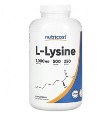 Аминокислоты Nutricost, L-лизин, 500 мг, 500 капсул