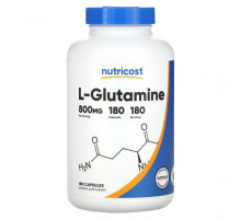 L-карнитин и L-глютамин Nutricost, L-глютамин, 800 мг, 180 капсул