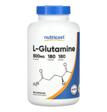 L-карнитин и L-глютамин Nutricost, L-глютамин, 800 мг, 180 капсул