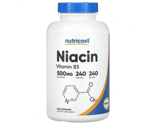 Витамины группы B Nutricost, Ниацин, 500 мг, 240 капсул Витамины группы B Nutricost, Ниацин, 500 мг, 240 капсул