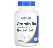 Витамины группы B Nutricost, Витамин B6, 100 мг, 240 капсул