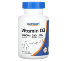 Витамин D Nutricost, Витамин D3, 10 000 МЕ, 240 мягких таблеток