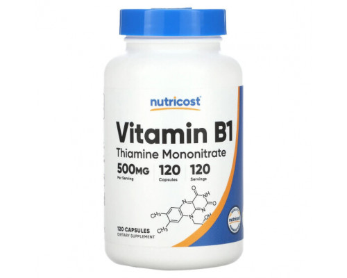 Витамины группы B Nutricost, Витамин B1, 500 мг, 120 капсул Витамины группы B Nutricost, Витамин B1, 500 мг, 120 капсул