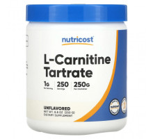 Аминокислоты Nutricost, L-карнитин тартрат, без добавок, 250 г (8,8 унции)