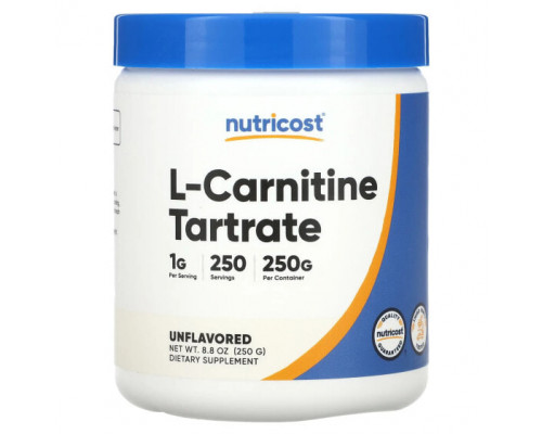 Аминокислоты Nutricost, L-карнитин тартрат, без добавок, 250 г (8,8 унции) Аминокислоты Nutricost, L-карнитин тартрат, без добавок, 250 г (8,8 унции)