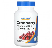 Здоровье мочеполовой системы Nutricost, Клюква с витаминами C и E, 120 капсул