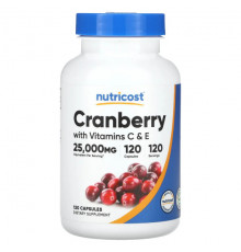 Здоровье мочеполовой системы Nutricost, Клюква с витаминами C и E, 120 капсул
