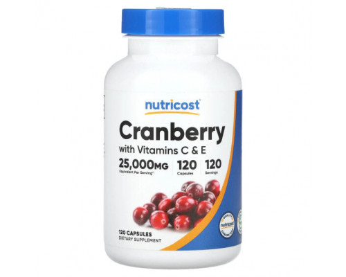 Здоровье мочеполовой системы Nutricost, Клюква с витаминами C и E, 120 капсул Здоровье мочеполовой системы Nutricost, Клюква с витаминами C и E, 120 капсул