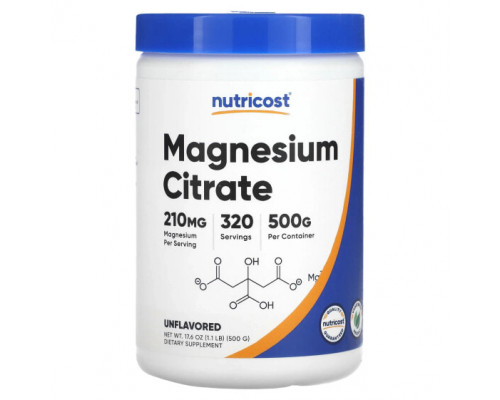 Магний Nutricost, Цитрат магния, без добавок, 500 г (17,6 унции) Магний Nutricost, Цитрат магния, без добавок, 500 г (17,6 унции)