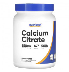 Кальций Nutricost, цитрат кальция, без вкусовых добавок, 500 г (17,6 унции)