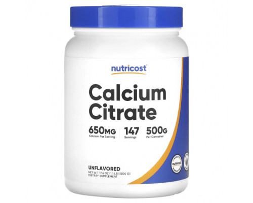 Кальций Nutricost, цитрат кальция, без вкусовых добавок, 500 г (17,6 унции) Кальций Nutricost, цитрат кальция, без вкусовых добавок, 500 г (17,6 унции)