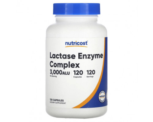 Пищеварительные ферменты Nutricost, ферментный комплекс с лактазой, 3000 ALU, 120 капсул Пищеварительные ферменты Nutricost, ферментный комплекс с лактазой, 3000 ALU, 120 капсул